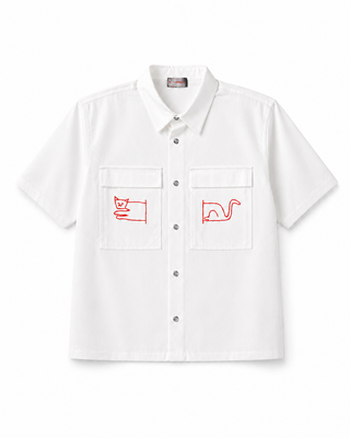 【LONGO】Man's Jacquard C-neck Hoodie Man's Short Sleev ed Shirt w/ buttons